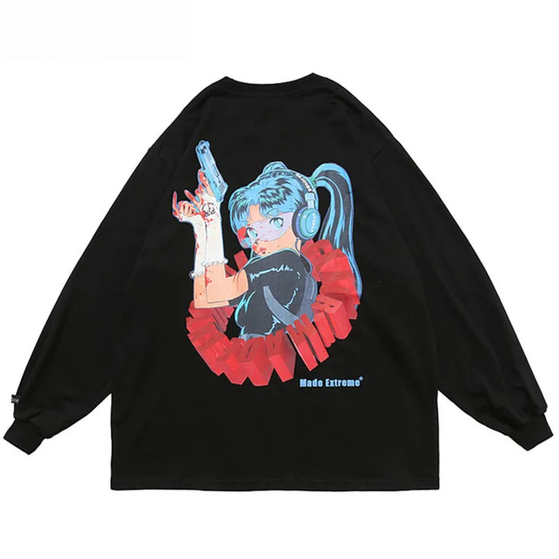 Свитшоты в стиле хип-хоп с мультяшным принтом для девочек мужские свободные