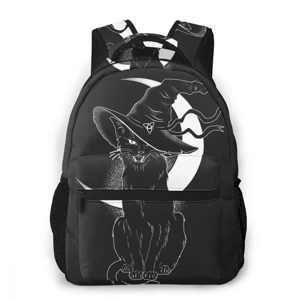 OLN Teenagers Boy Backpack Black Cat With Pointy Witch Hat Art And Dot Work Casual Laptop Backpack Student School Bag Backpack