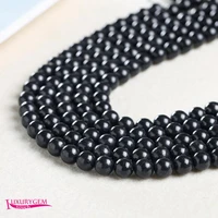 natural black graphite stone loose beads high quality 681012mm smooth round shape diy gem jewelry accessories 38cm wk380