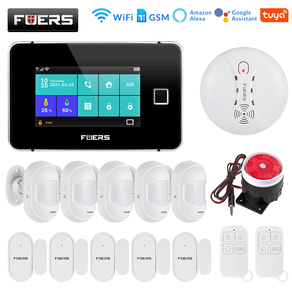 

Tuya 433MHZ WIFI GSM Smart Security Alarm System With Fingerprint Arming 4.3inch TFT Touch Screen App Control Wireless Alarm Kit