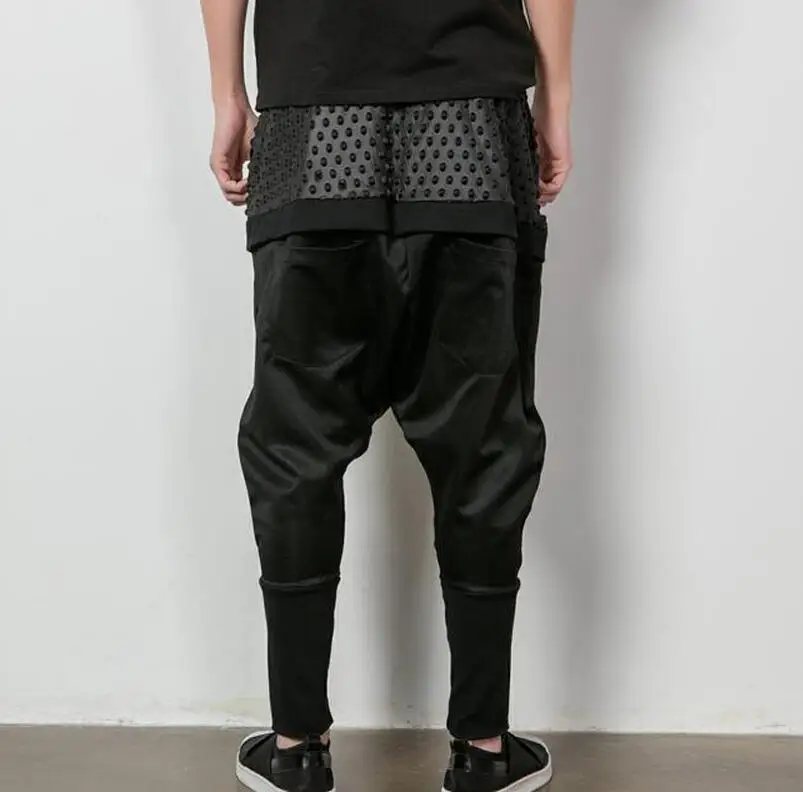 

Autumn Large Spring Europe And The United States Fake Two Pieces Irregular Casual Low Crotch Black Men's Pants/one Size