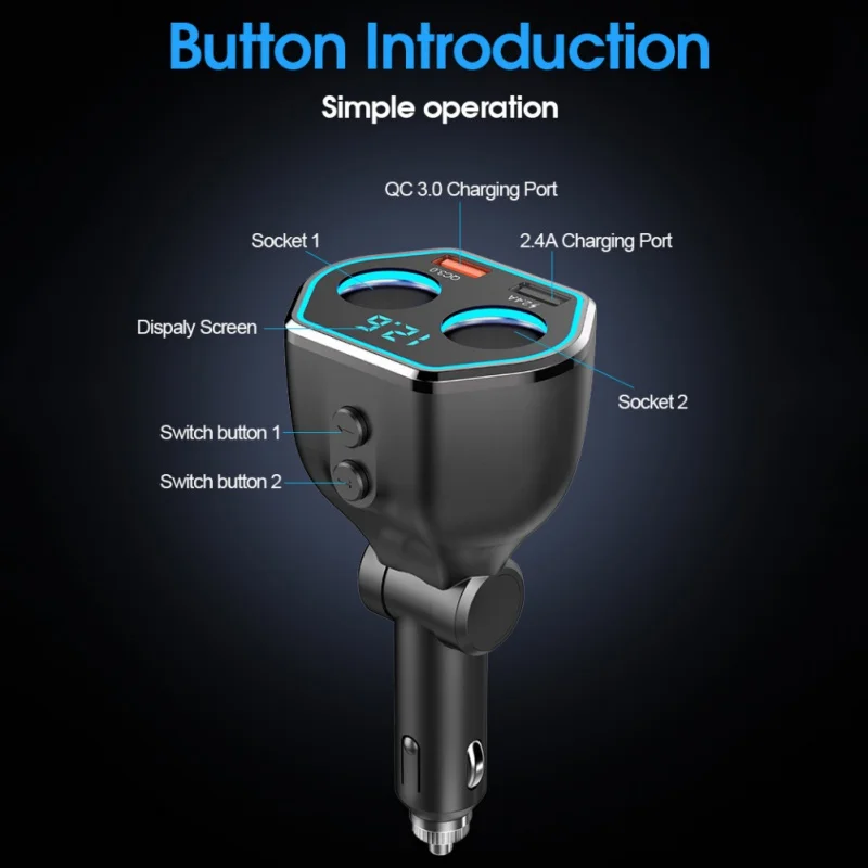2 гнезда прикуривателя двойной usb порт Отдельный переключатель светодиодный
