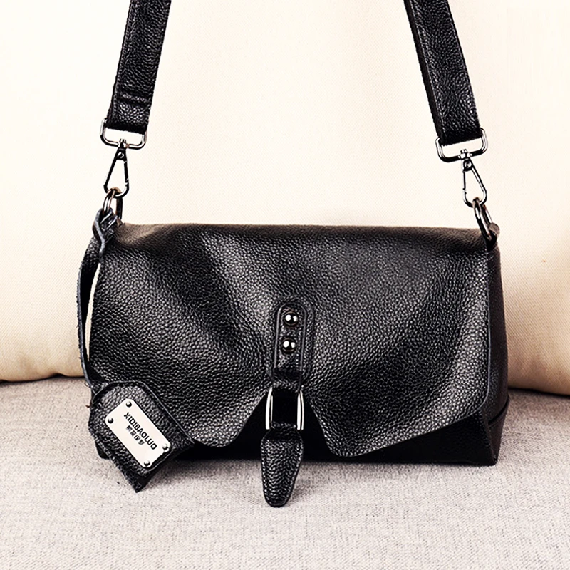 

New Folding Fashion Women Genuine Leather Handbags New Fashion Women Messenger Bag Solid Leather Shoulder Bag Flap Crossbody Bag