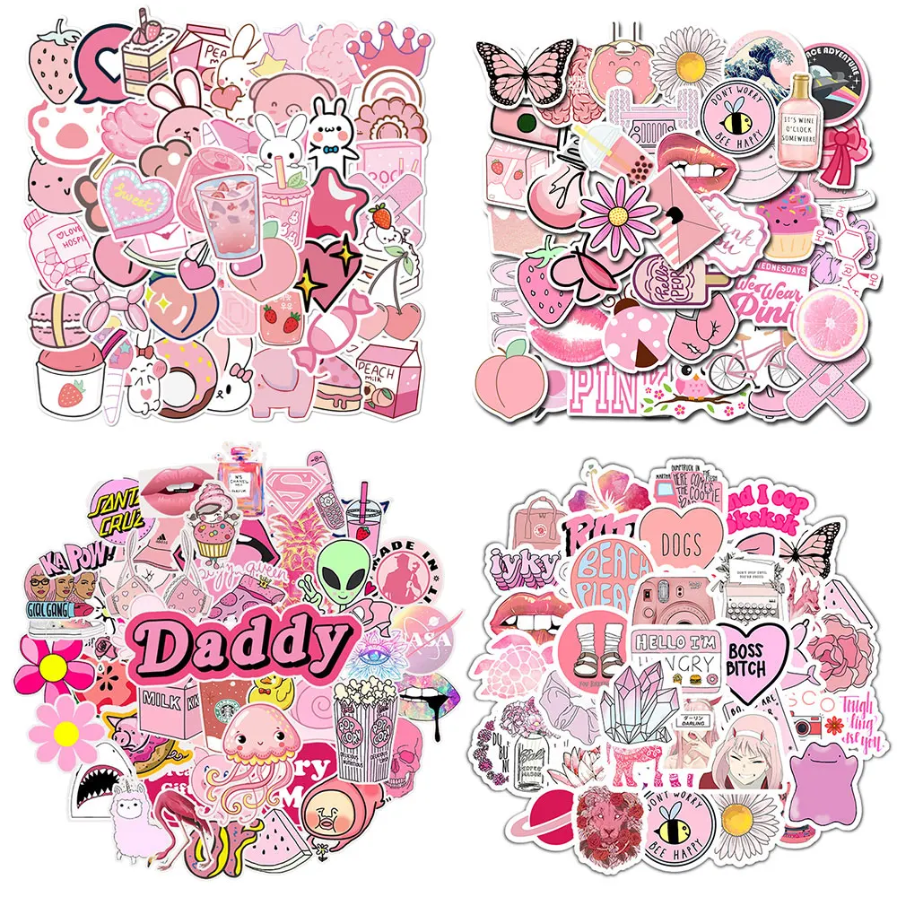 

50PCS Fashion Pink Cartoon INS Style Stickers Anime Decals For Car Motorcycle Skateboard Luggage Frige Notebook Laptop Sticker