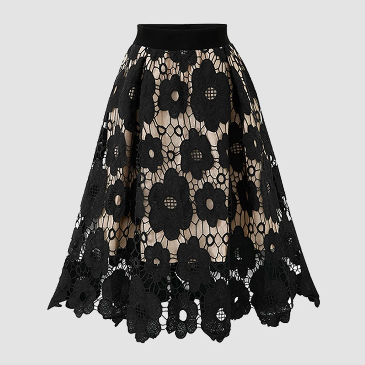 

Big Feet and Wide Group of women High Waist 2021 Lace Hollow Contrast Color Lining A-line Skirt Skirt Temperament Women Skirt