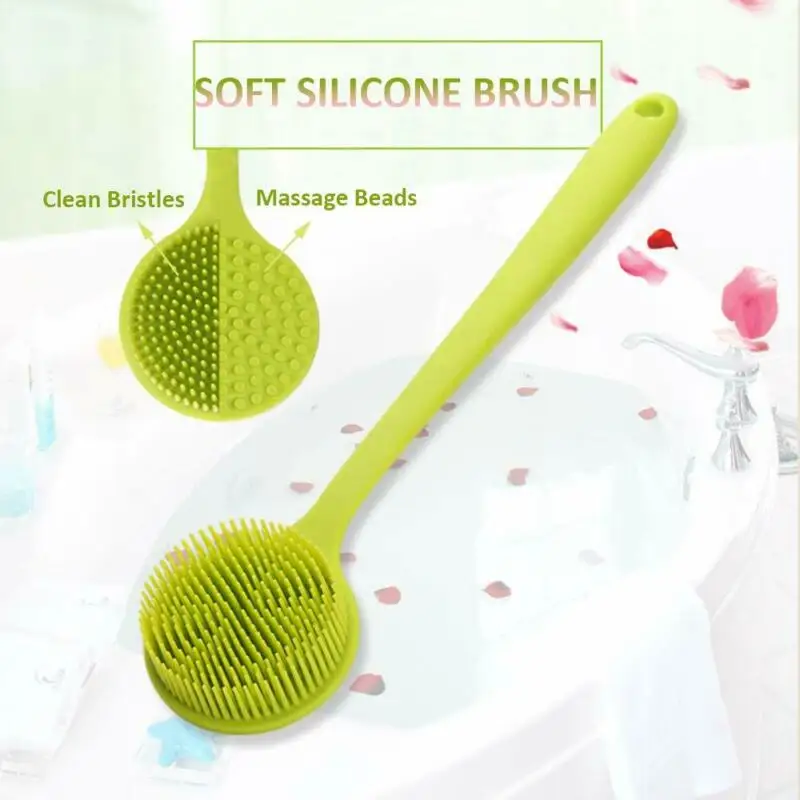 

Double-sided Shower Body Brush Silicone Long Handle Bathroom Wash Brush Bathing Massage Back Loofah Body Exfoliating Accessories