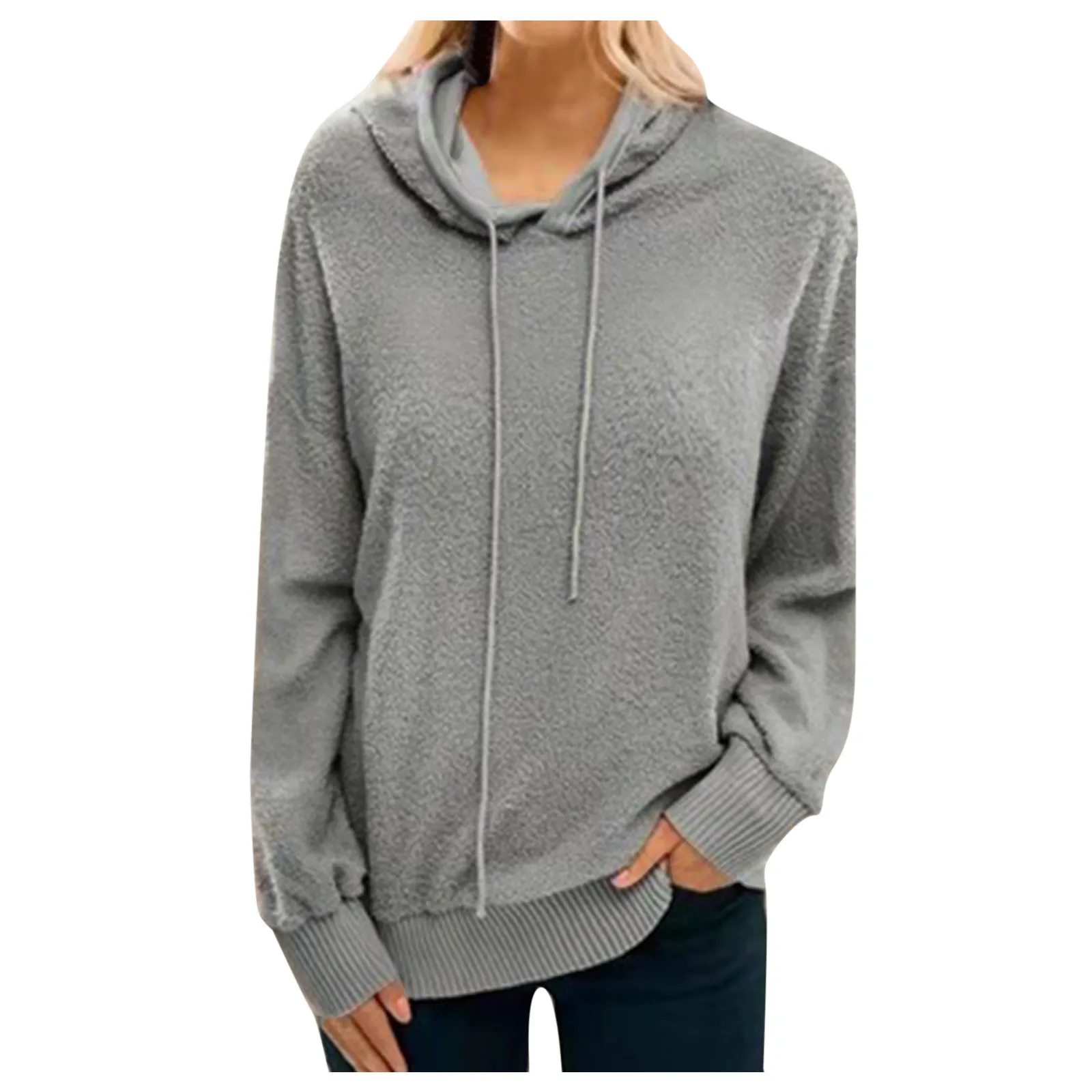 

Women Plus Size Autumn Hoodie sweatshirt Woman Fashion Round Neck Long Sleeve Pure Color Hooded Top Spring And Autumn Sweatshirt