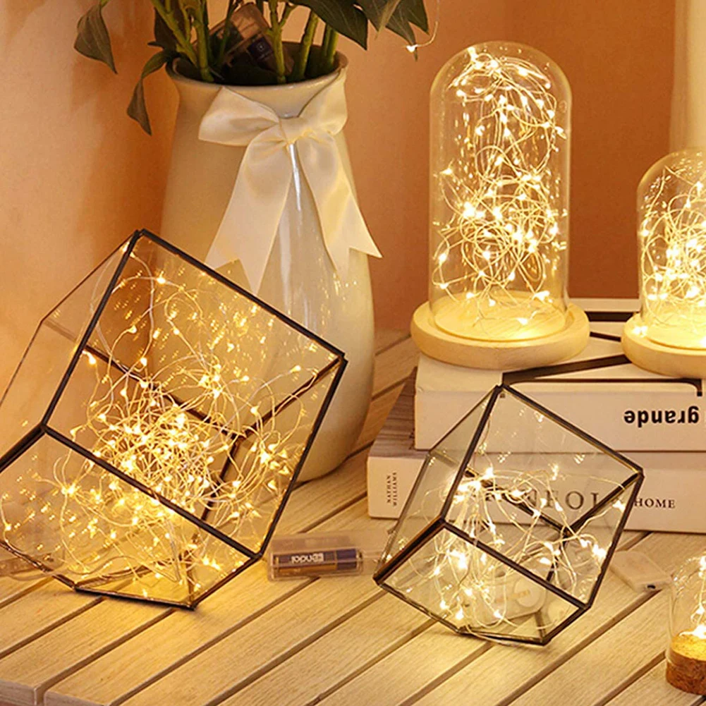 

2M20LED Christmas Lights Copper Wire String String Lights Battery Box Warm White Light Holiday Outdoor Lamp Christmas Party Deco
