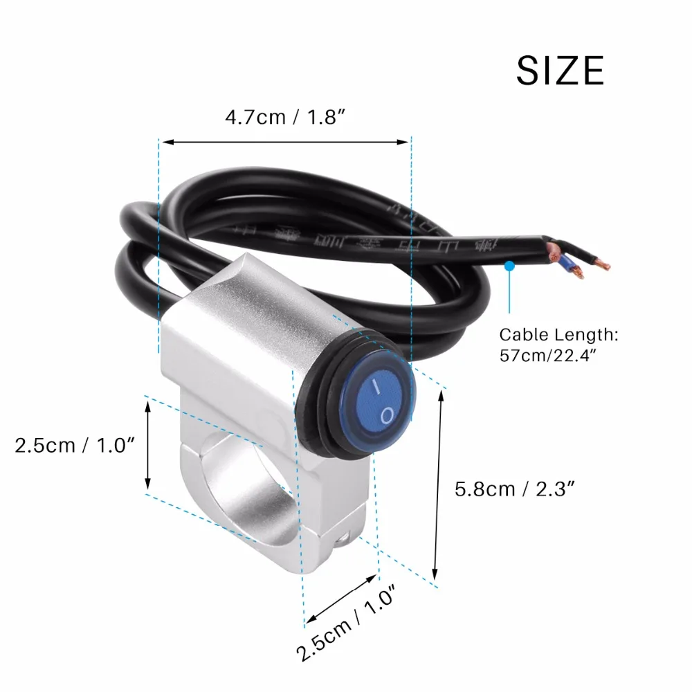 12V 6A/9.8" 25mm Motorcycle Handlebar Headlight Switch Button Indicator Aluminium Alloy On Off Waterproof | Автомобили и