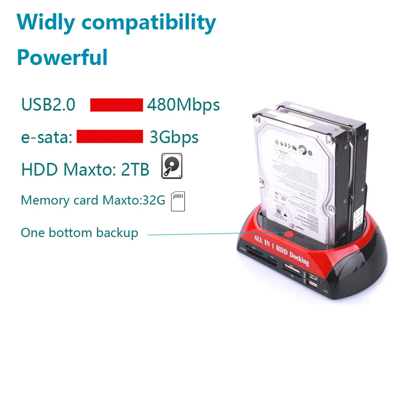 

HDD Docking Station Dual Internal Hard Disk Drive Docking Station Base HDD Enclosure for 2.5 Inch 3.5 Inch IDE/SATA USB 2.0