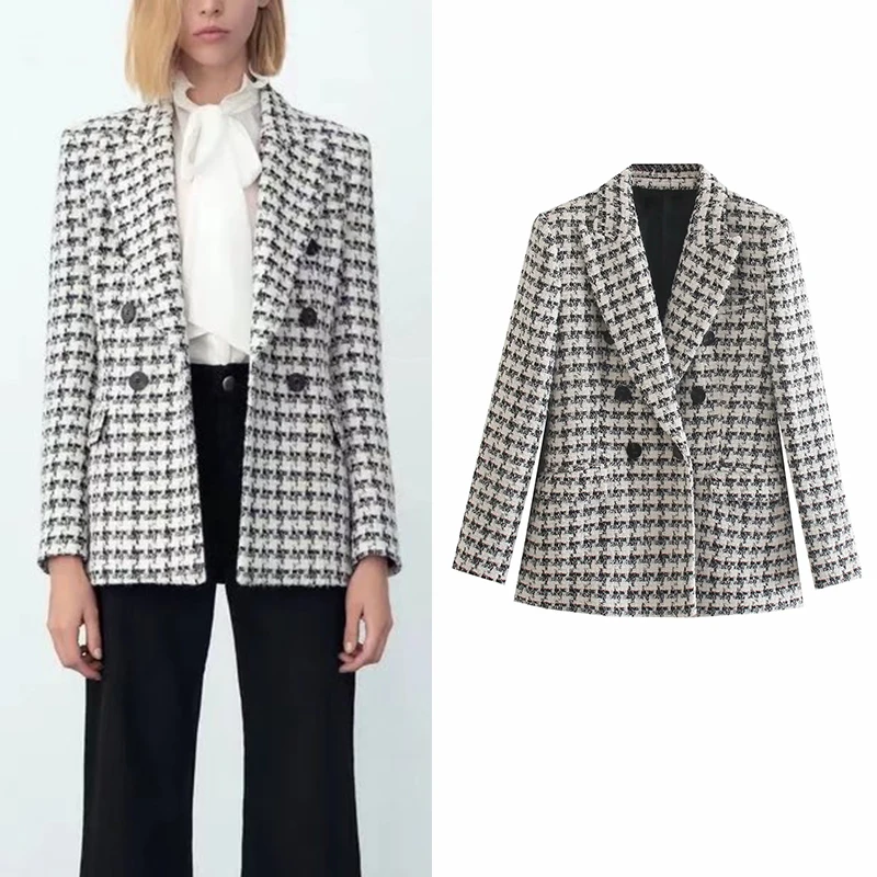 

Women Textured Double Breasted Casual Blazer Long Sleeve Pockets Jacket Coats Ladies Elegant Tops OP9840