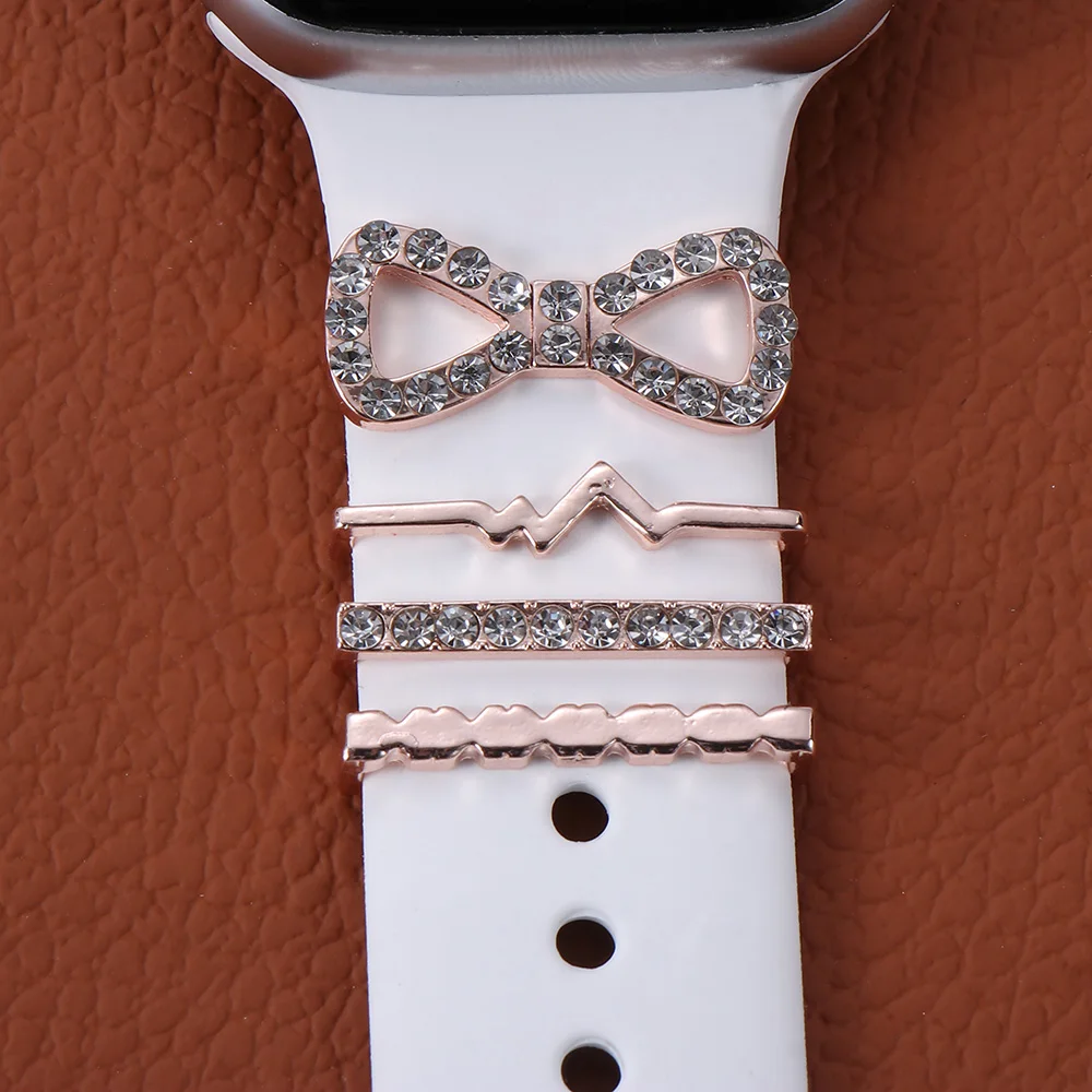 

4 Pcs for Apple Watch Band Decoration Creative Metal Diamond Love Ornament Smart Watch Silicone Strap Accessories for Watch