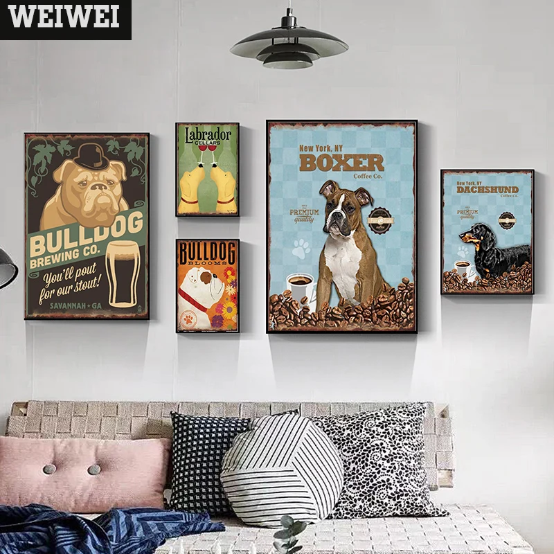 

Bulldog Shabby Chic Home Bar Cafe Vintage Wall Decor Art Metal Tin Signs Pub Tavern Retro Decorative Plates Metal Poster WEIWEI
