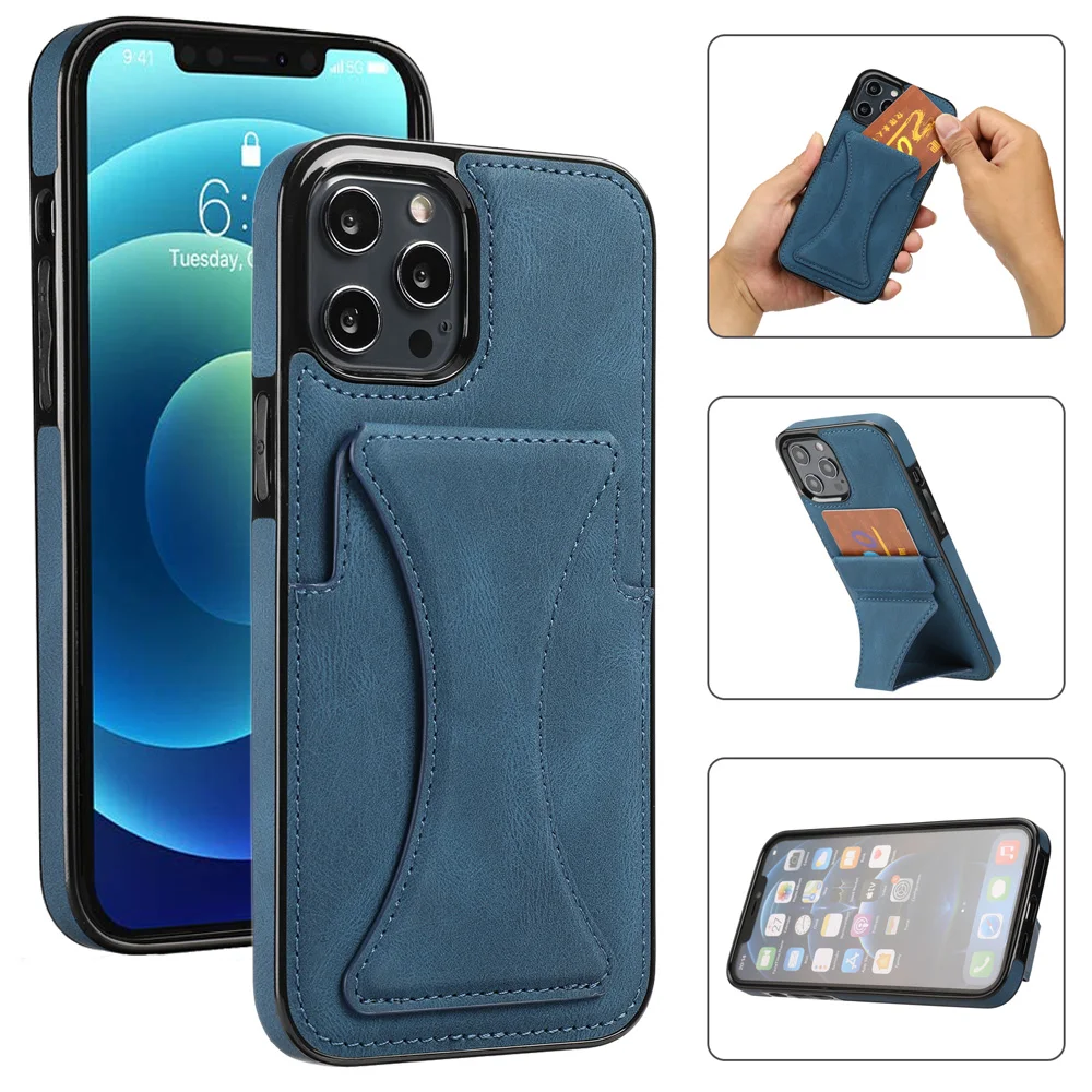 

Luxury Slim Fit Premium Leather Card Slots Case For iPhone 11 12 mini Pro XR XS Max X 6 6s 7 8 Plus Shockproof Kickstand Cover