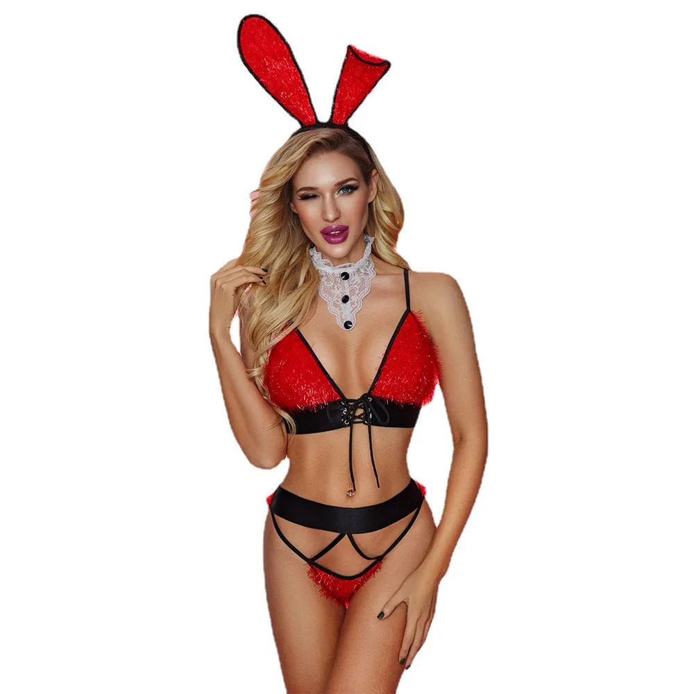 

Cross Border European and American Lingerie Red Rabbit Girl Extremely Seductive Sexy Three-point Fun Uniform Wholesale