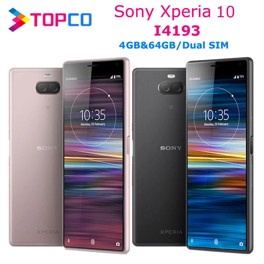 Мобильный телефон sony Xperia 10 I4193 Android, 4G LTE 6,0 дюйма, четыре ядра, 6 ГБ ОЗУ, 64 Гб ПЗУ, Xperia XA3, две sim-карты, 13 МП и 5 МП, тыловые камеры NFC