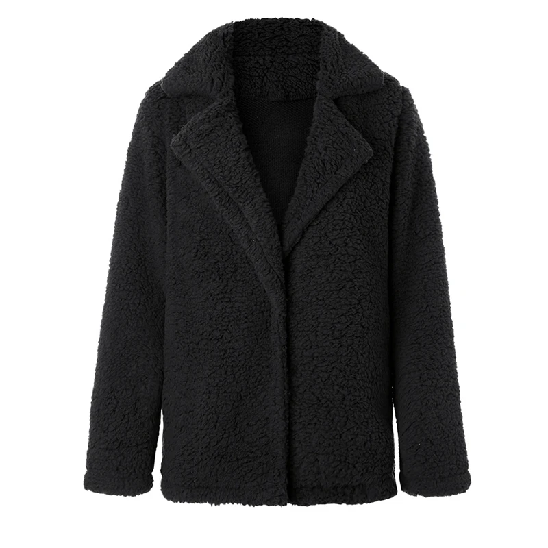2019 autumn and winter new large size women's fashion plush coat lapel solid color long-sleeved jacket cardigan |