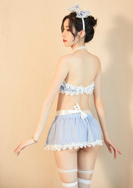 

Plaid Maid Outfit Uniform Womens Lace Lingerie Costumes School Girl Sexy Halloween Cosplay