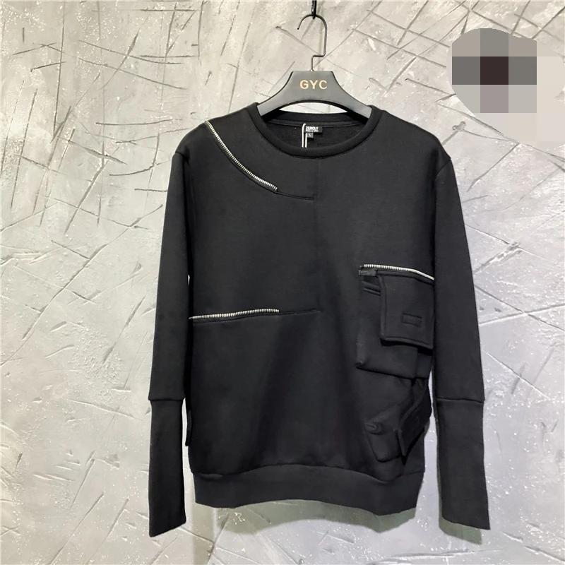 Men's Hoodie Autumn/Winter New Dark Round Neck High Street Thickened Cashmere Trend Zipper Personality Patchwork Pullover