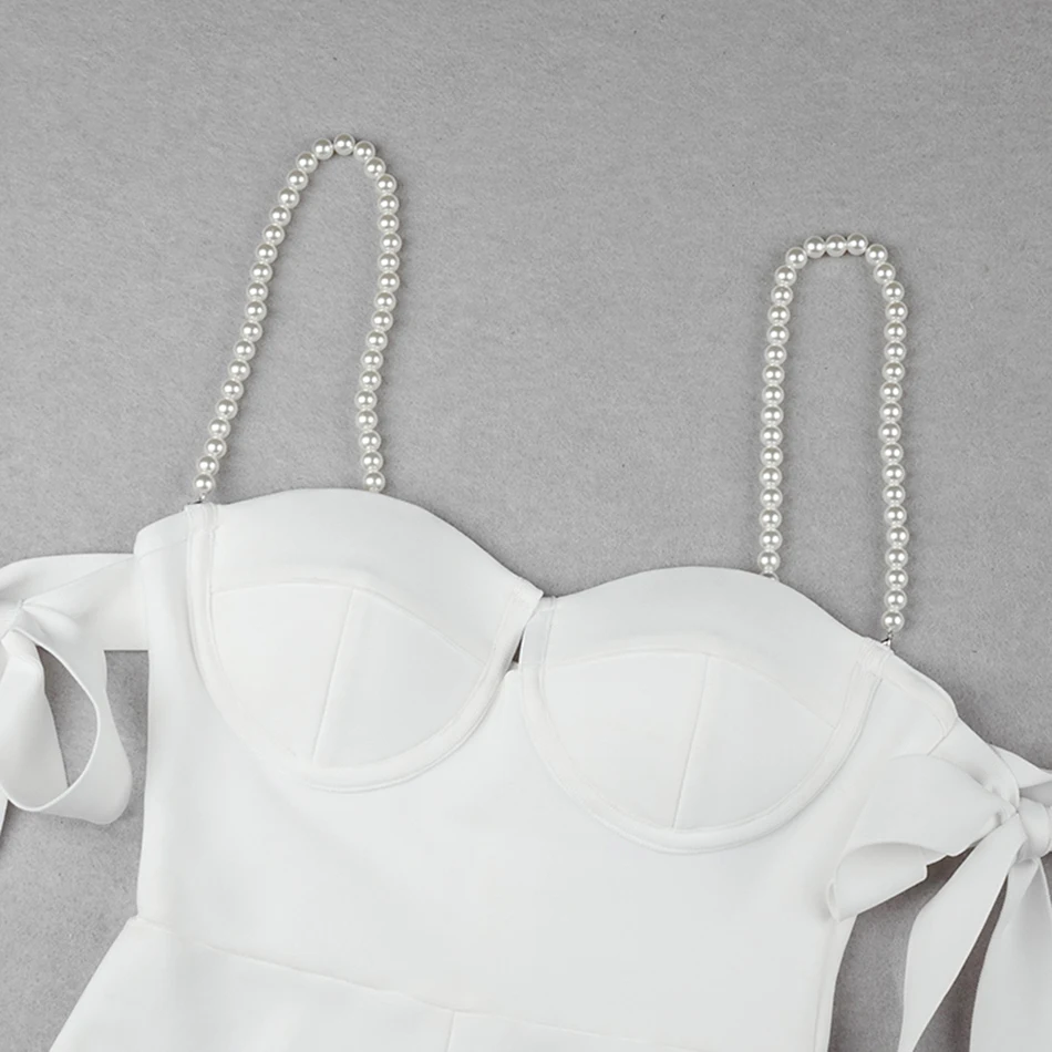 

Autumn New Sexy Spaghetti Strap Pearl Short Sleeve Top Long Pants Bandage Jumpsuit 2020 Celebrity Party Runway Bodycon Jumpsuit