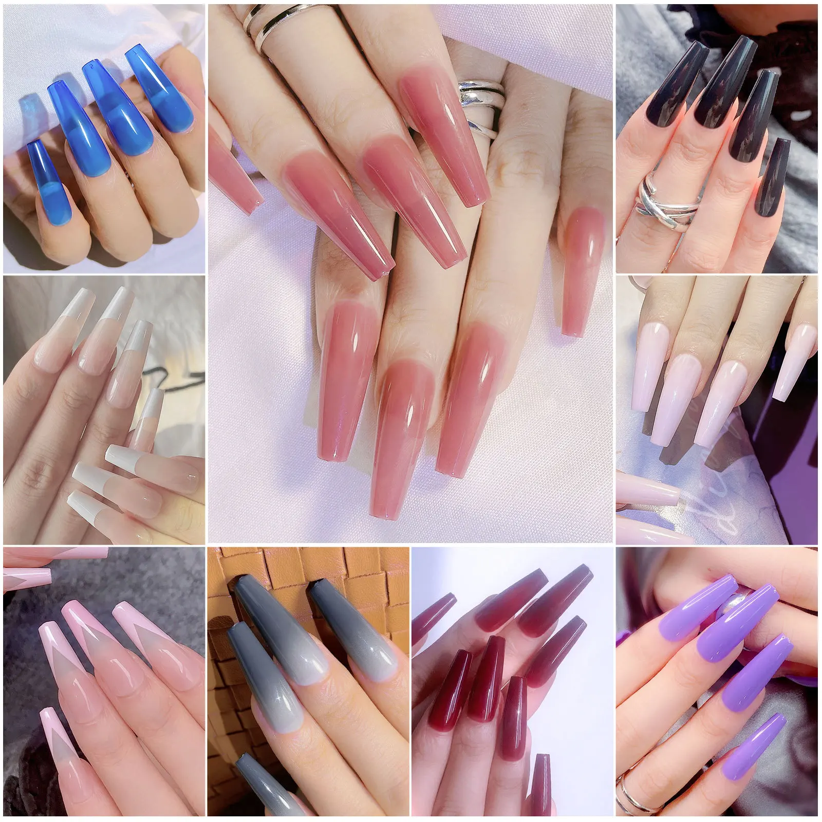 

6 Sets Acrylic False Nails Long Press On Fake Nail Tips Full Cover Nail Tips For Manicure
