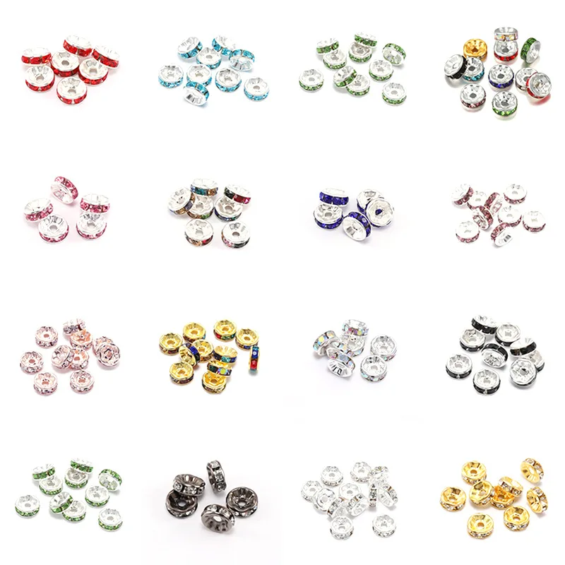 

50Pcs 4-10MM 16 Colors Rhinestone Rondelle Crystal Round Loose Spacer Beads for Jewelry Making DIY Bracelet Necklace Accessories