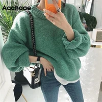 aachoae sweater women 2021 autumn winter solid o neck pullover sweaters korean style knitted long sleeve jumpers casual tops
