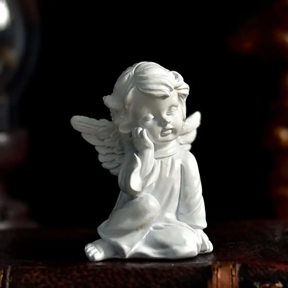 

Angel Statue Sculpture Kiss Decoration Ornament Lean On Knees Pray Angel for Garden