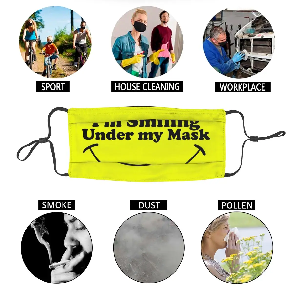 

I'm Smiling Under My Mask Adult Non-Disposable Mouth Face Mask Anti Haze Anti Dust Protection Cover Respirator Mouth Muffle