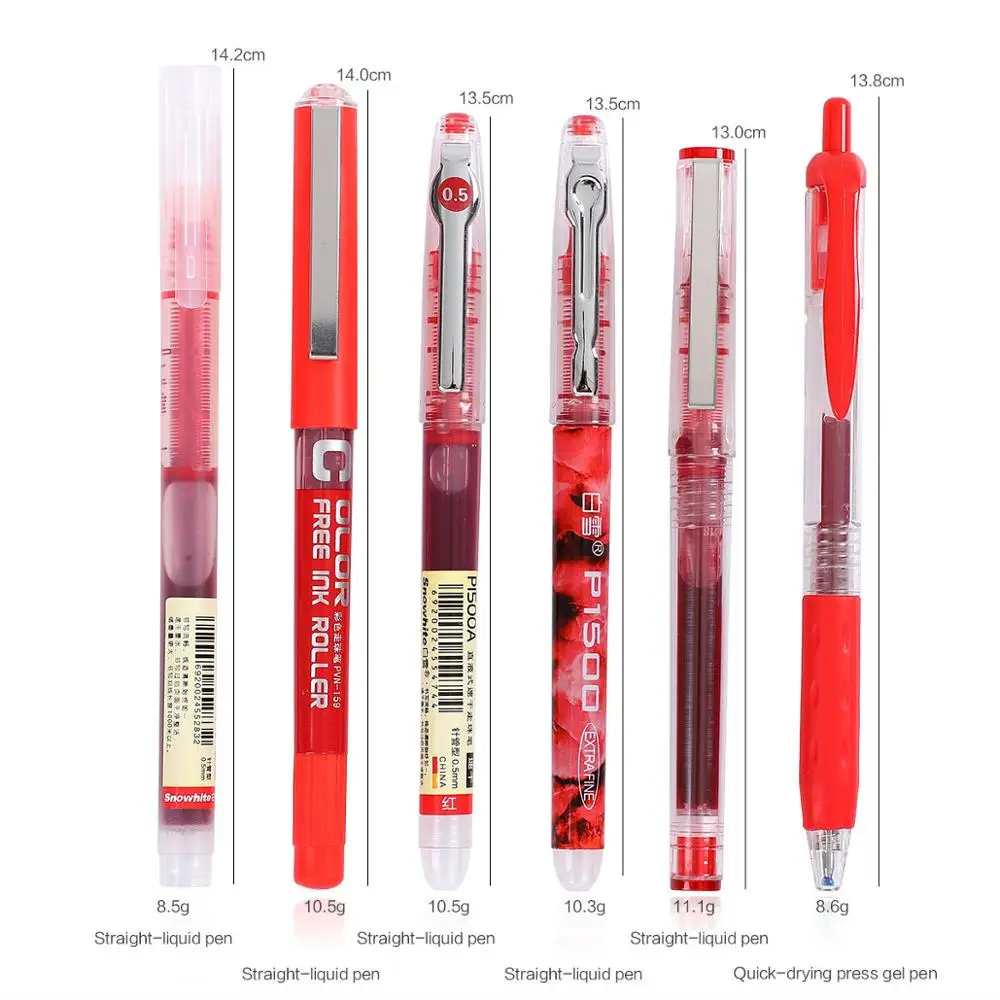 6pcs red 6 штук товара или на сумму 7 шт./компл. цельнолитой, капиллярная трубка большой Ёмкость гелевая ручка 0,5 мм быстросохнущие прямая ручка цифровым пером для школы - Цвет: 6pcs red