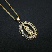 hip hop iced out christian virgin mary necklaces gold color stainless steel pendant chains for men women jewelry dropshipping