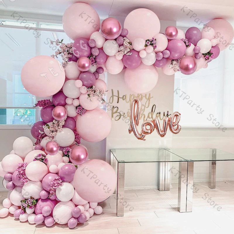 

154pcs Diy Balloons Garland Arch Retro Pink Metal Rose Red Global For Birthday Wedding Anniversary Party Decoration Baby Shower