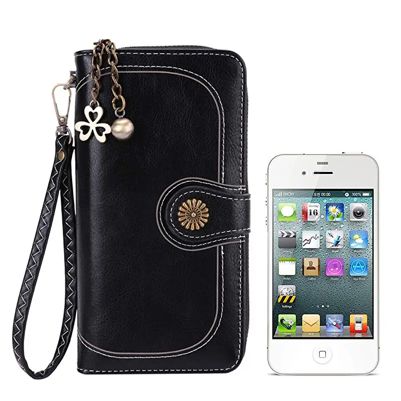 

Retro Women Long Clutch Bag High Capacity Wax Leather handbag Hasp Inner Zipper Phone Purse Fashion Credit Card Holder Wallet
