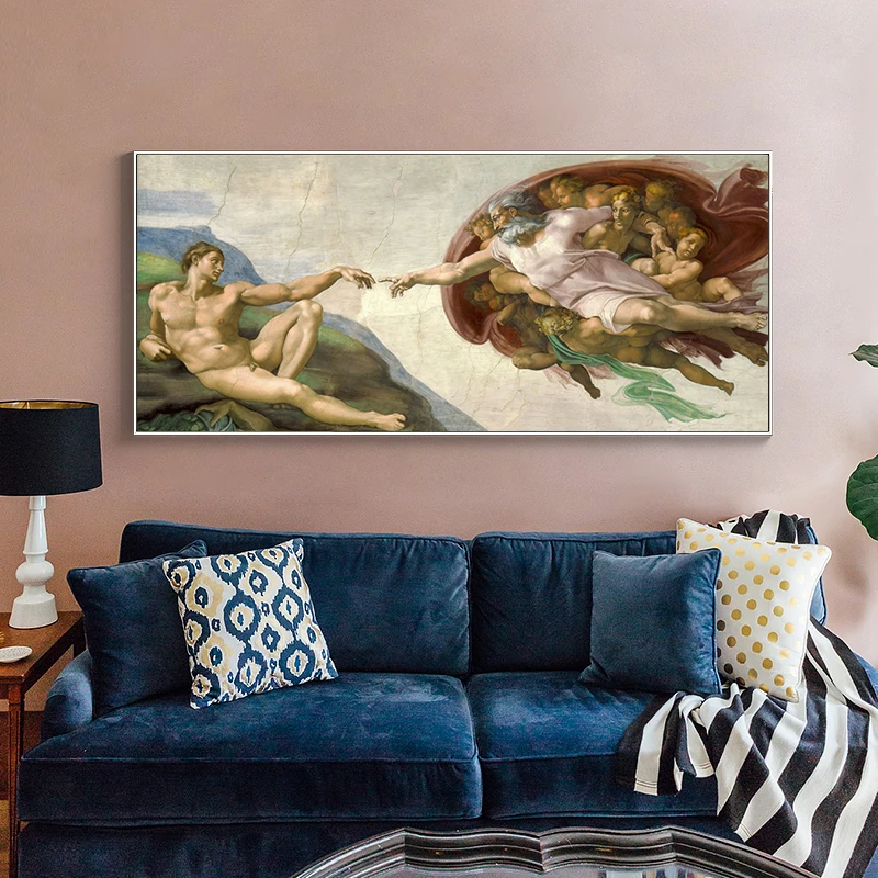 Картина на холсте систинская Часовня Фреска Микеланджело создание Адама картина