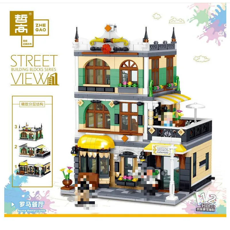 Серия Creator MOC Street View римские ресторанные строительные блоки 1186 шт наборы игрушек