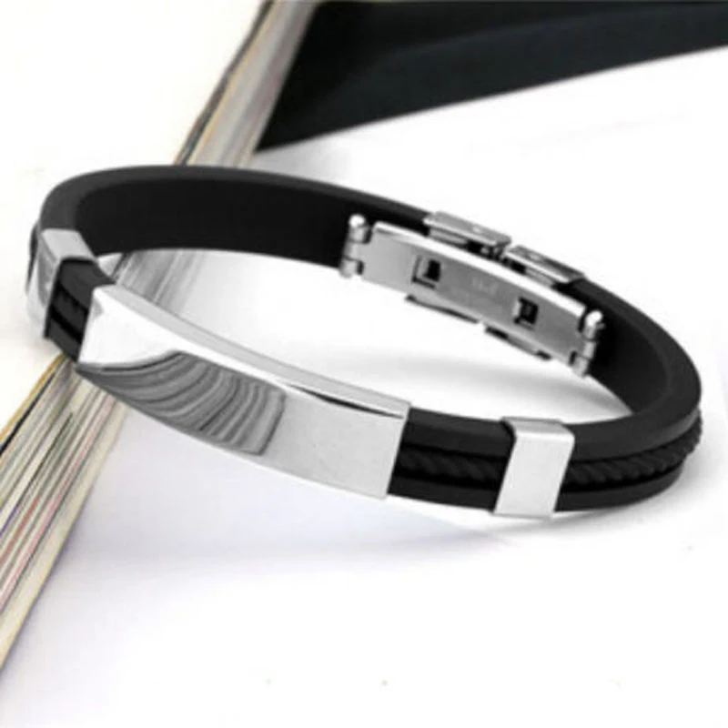 

Black Silver Magnetic Clasps Bracelet Steel Simple Health Care Bangle Men Women Korean Casual Fashion Charm Jewelry