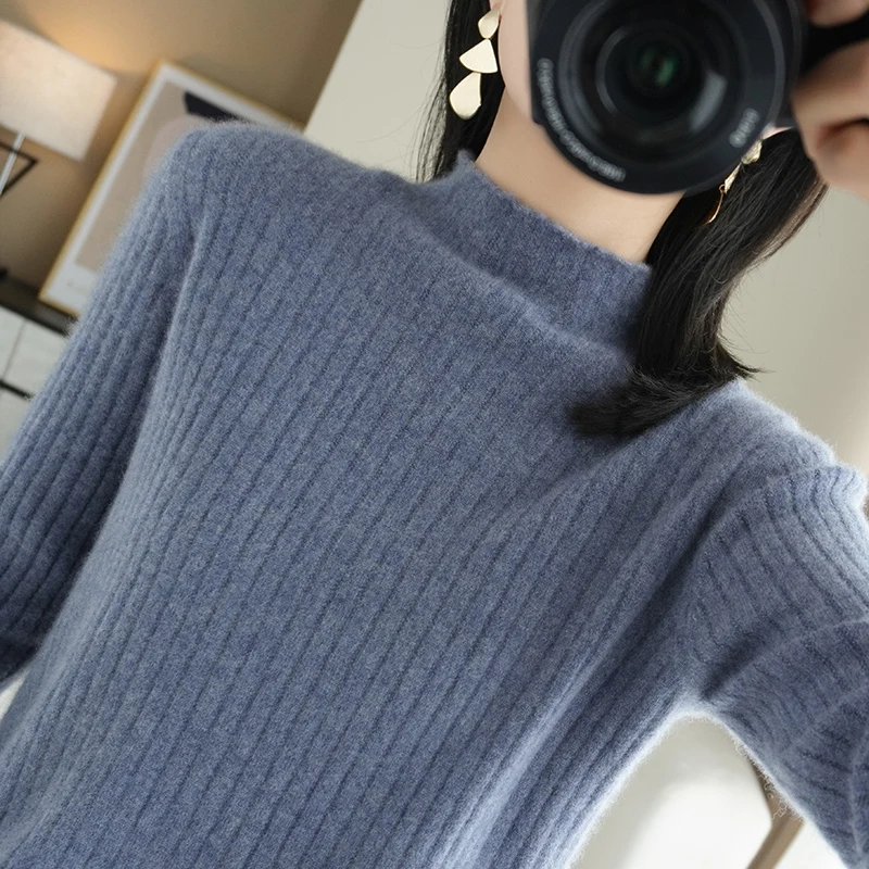 

Осенне-зимний новый свитер с воротником «хомут», Женский пуловер для самостоятельного выращивания, однотонная приталенная рубашка с длинн...