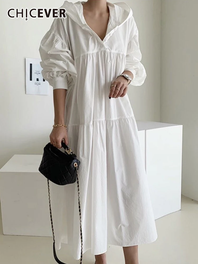 

CHICEVER повседневное облегающее однотонное платье с капюшоном и длинным рукавом, модные минималистичные платья для женщин, осенний стиль