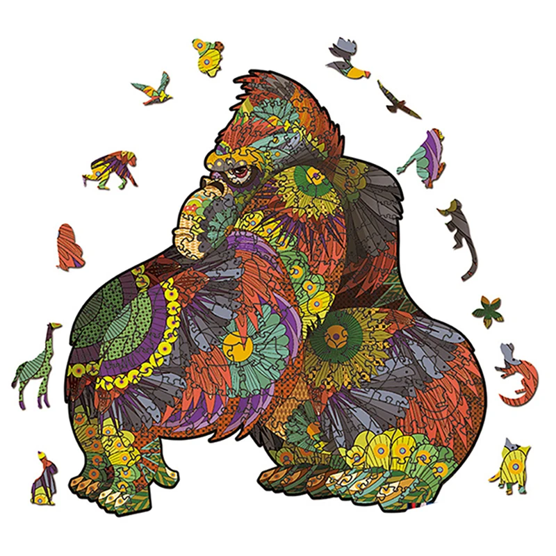 

300+PCS Montessori Educational Wooden Toys Gorilla Jigsaw Puzzle Animal King Kong Puzzles For Children Fidget Toys Games Child