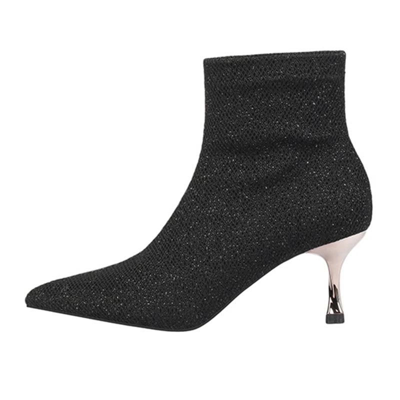 

6.5CM Women's Sequined Stiletto square heel ankle boots high heel single shoes pointed toe boots autumn and winter new style