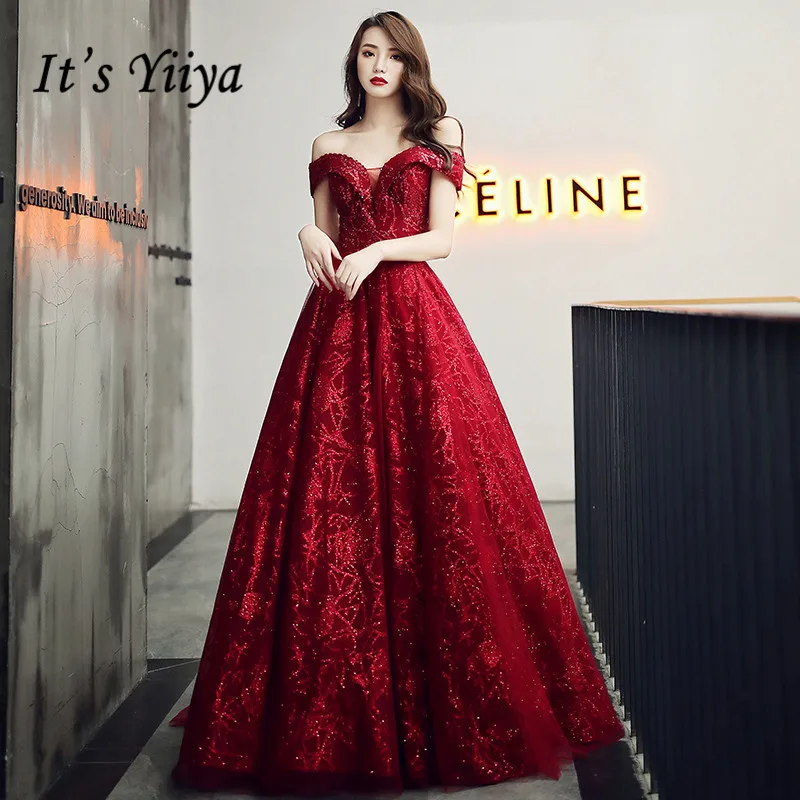Вечерние платья It's Yiiya бордовое роскошное вечернее платье Элегантные Блестящие