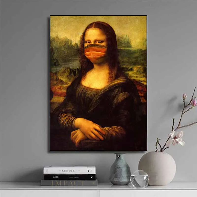 

Funny Mask Mona Lisa Oil Painting Canvas Posters and Prints Wall Art for Living Room Home Decor