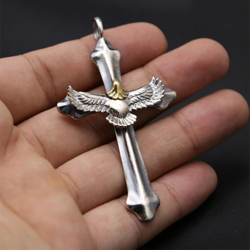 

925 Sterling Silver Jewelry Men Women Vintage Cross Flying eagle fashion Necklace Pendant Jewelry
