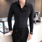 Мужские повседневные рубашки Camisa Masculina смокинг одежда Однотонная рубашка платье новый бренд приталенный крой мужские рубашки с длинным рукавом рубашки для мужчин