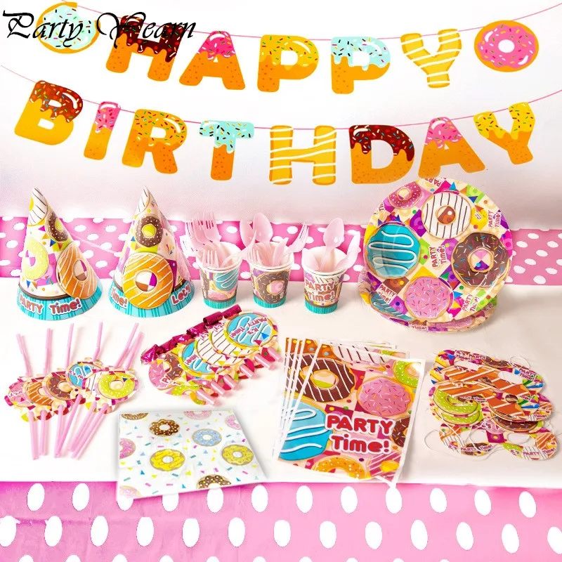 Пончик вечерние пластины салфетки под чашки скатерть баннер для вечеринки в