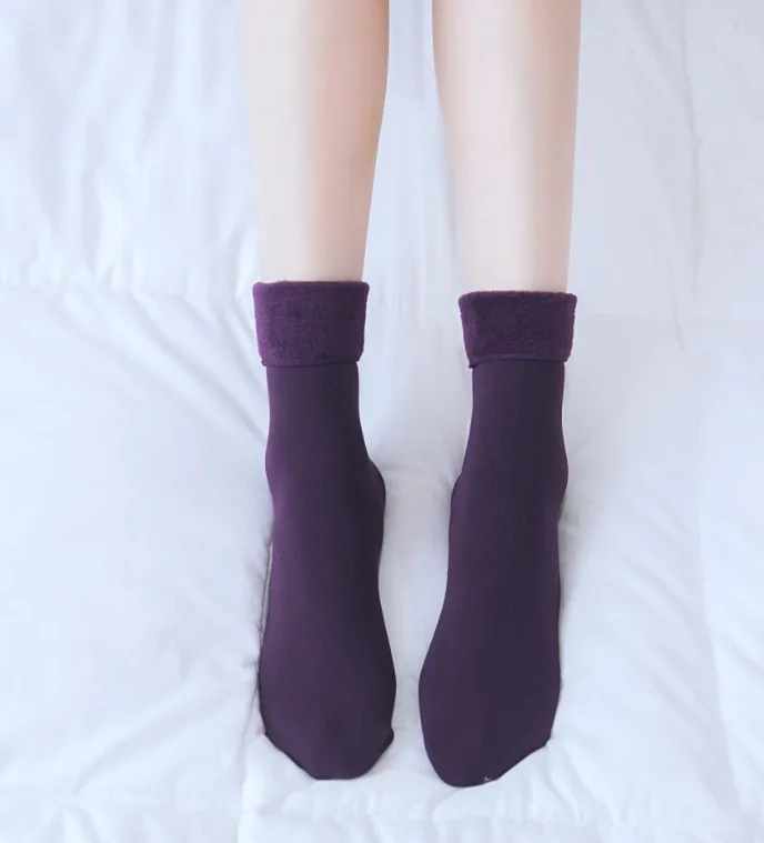 short purple Jeseca зимние Утепленные чулки женские шерстяные кашемировые зимние длинные чулки Бархатные сапоги для сна для женщин год - Цвет: short purple