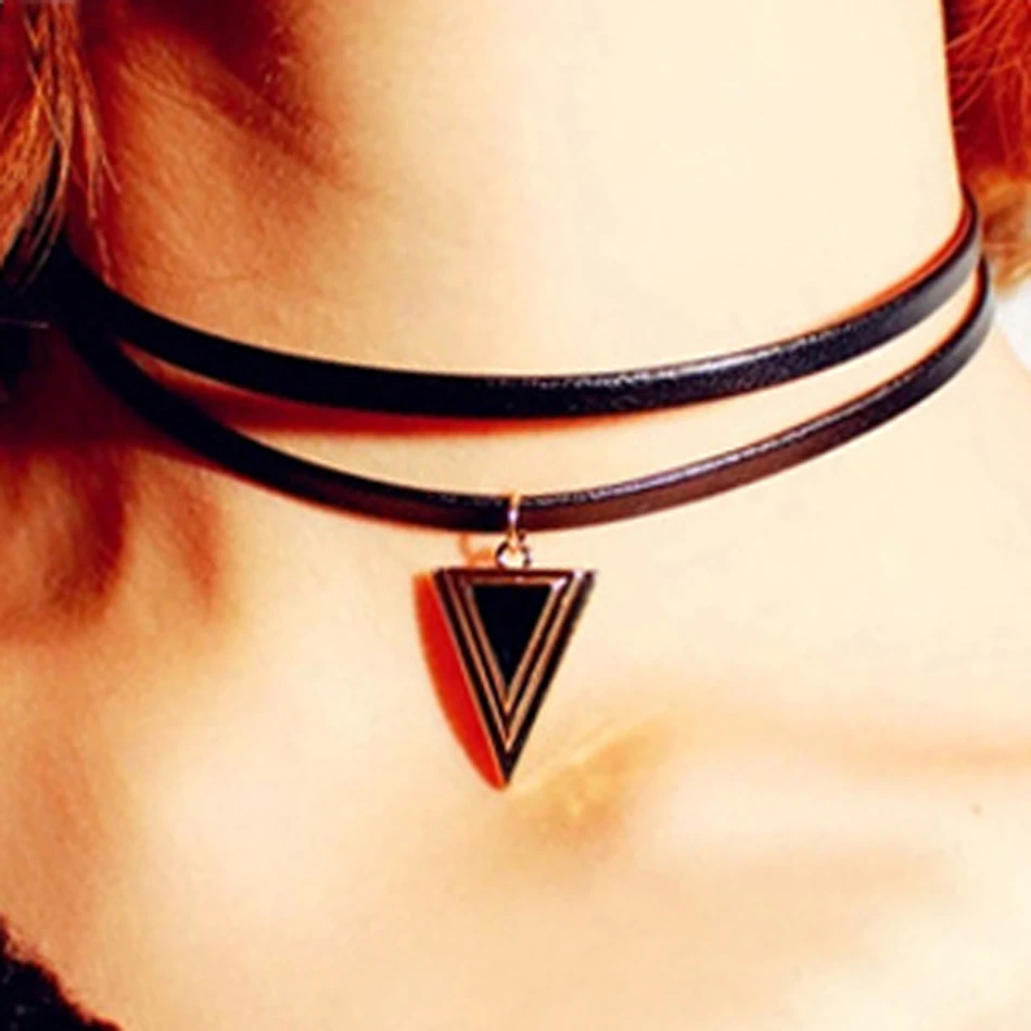 Ожерелье чокер женское Двухслойное из черной кожи с металлической эмалью