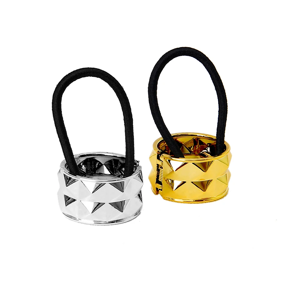 

Fashion Punk Girls Round Rivets Ponytail Holder Hair Cuff Wrap Tie Band Ring Rope Hair Accessories Woman Elastic Hair Band