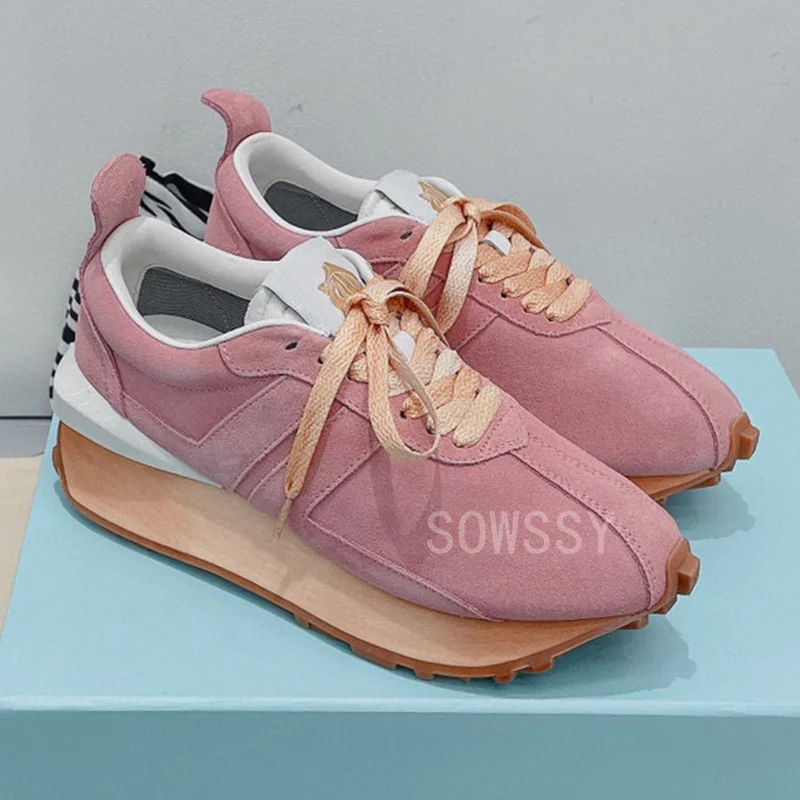 

Spring Thick Sole Casual Daddy Shoes Women's Flat Mixed Color Lace Up Patchwork Sneakers Outdoor Walk Tennis Shoes Unisex 2021