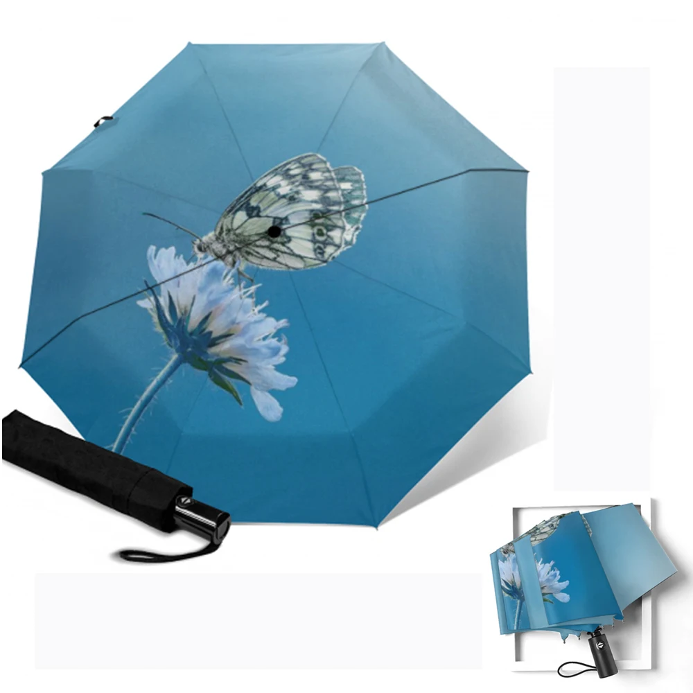 Автоматический 3-складной Зонт от дождя для женщин ветрозащитные зонтики с